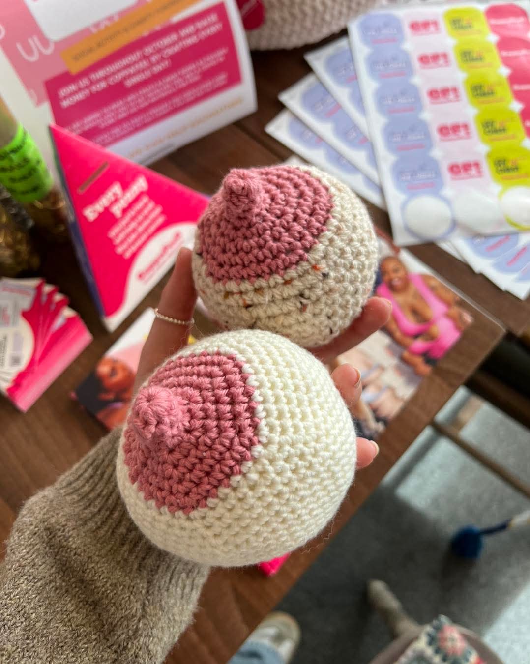 knitted pair of boobs